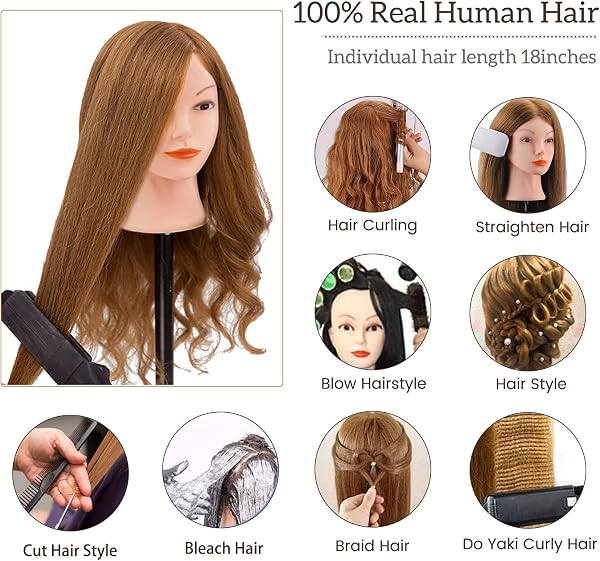 Testina Parrucchiere Capelli, TopDirect 18"/46cm 100% Veri Capelli Testa per Parrucchieri Testa per Acconciature Manichino Cosmetologia Formazione con Morsetto + DIY Accessori per Capelli - 3
