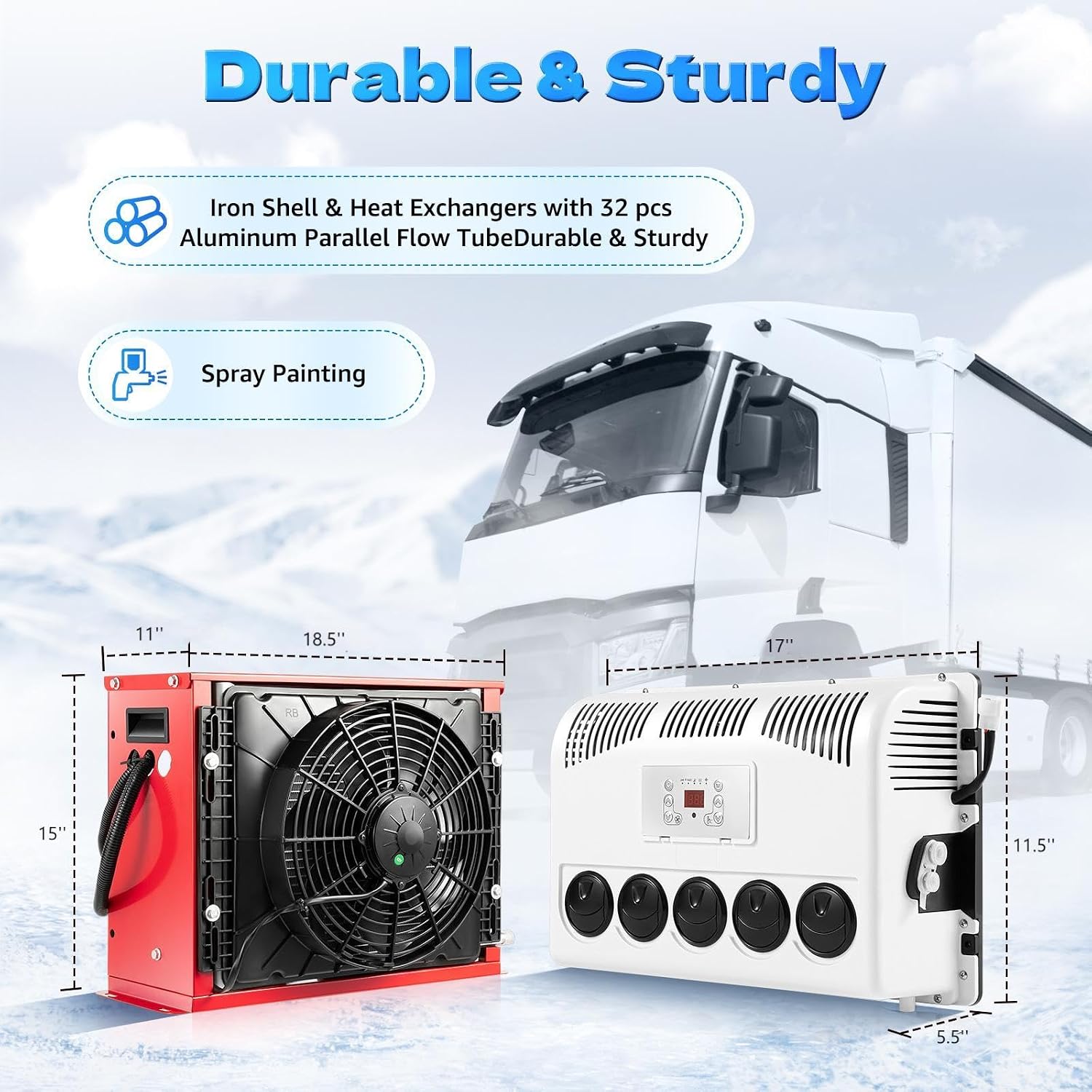 11000 BTU Truck Cab RV Split AC Air Conditioner for 12V Vehicle RV Truck Excavator Bus Van Parking Trailer Universal Electric Air Conditioner Camper A/C Unit, Low Noise Fast Cooling