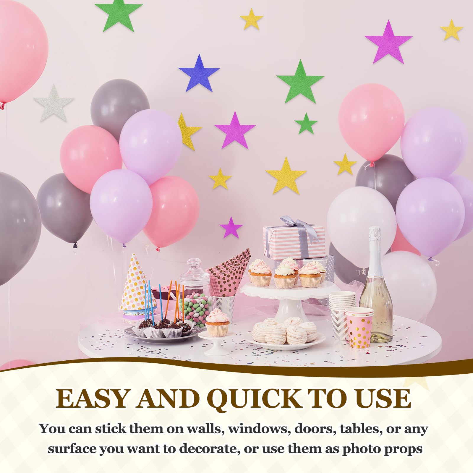 QUARKZMAN 50 Pcs Estrellas Brillantes Recortadas, Estrellas De Papel Brillante De 6 Pulgadas, Recortes De Confeti para Tablero De Anuncios Decoración De Pared para Fiestas, Dorado