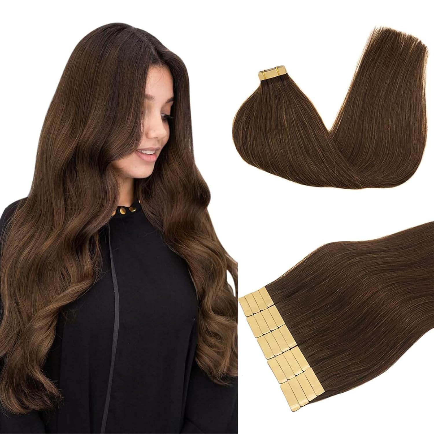 DOORES Tape Extensions Echthaar Hair Extensions Tape in Full Thick Ends Haarteil für unsichtbare Remy Haar Natural Hair