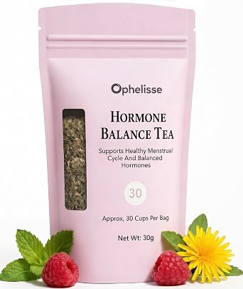 Ophelisse Hormone Balance Tea for Women 8-Herb Loose Leaf Blend with Red Raspberry Leaf & Spearmint PMS, Period Cramp, Mood & Bloating Support Natural Plant-Based Herbal Wellness Tea 30 Servings