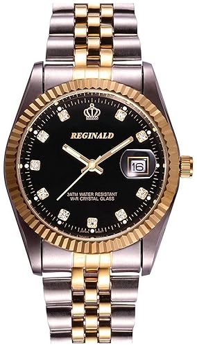 FANMIS Luxury Unisex Gold Crystal Quartz Calendar Gold Silver Two