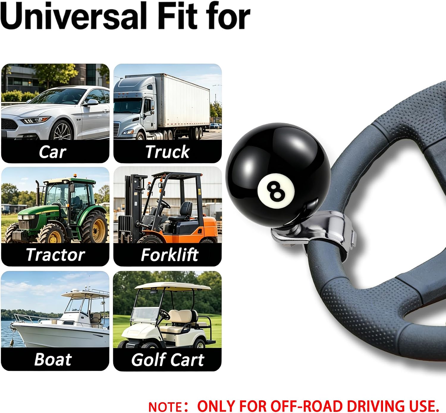 Number 8 Ball Steering Knob Spinner Wheel Assist Grip Handle Booster for Most Agricultural Tractors Forklifts Lawn Mowers