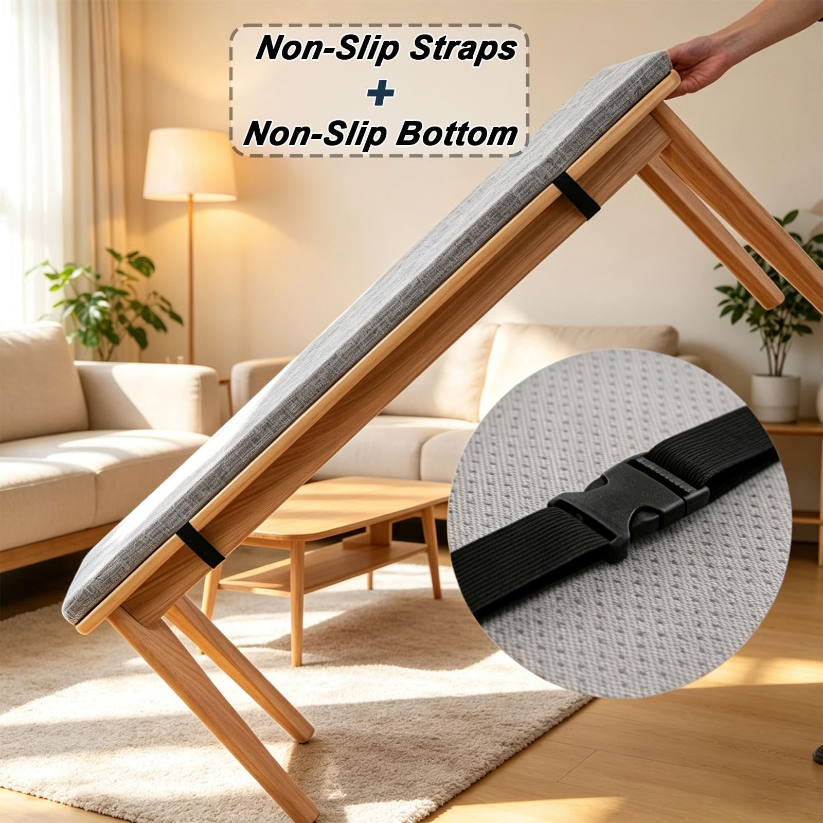 Cojín para Banco Base Antideslizante Funda Extraíble 75x200cm marrón