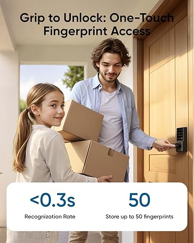 Miniatura 2 de eufy Smart Lock C33 con tarjeta NFC de 3 piezas, cerradura de puerta de huella digital sin llave con asa, Wi-Fi integrado, control remoto, entrada