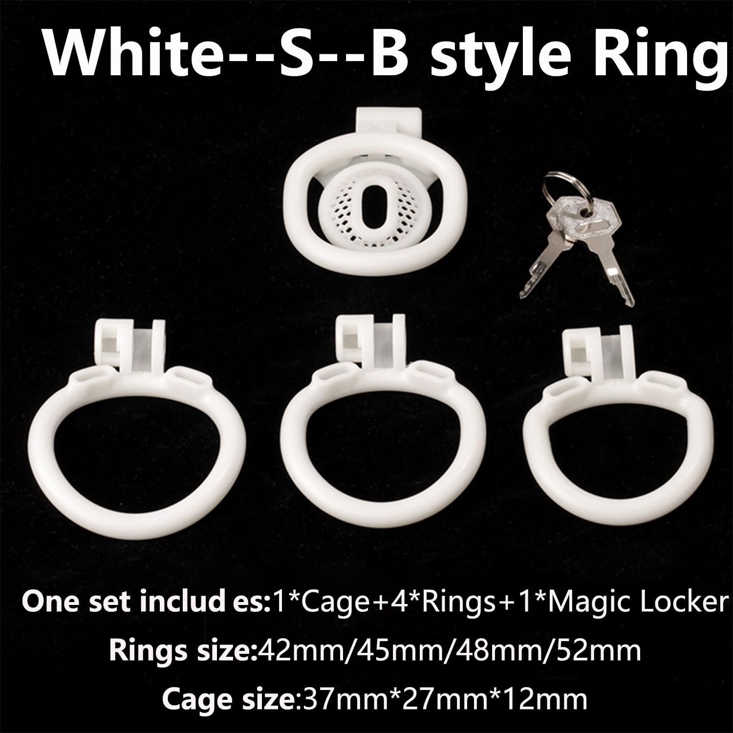 FREDORCH Lightweight Male Chastity Cage for Men Chastity Device Lock Design BDSM Sex Toys for Couples with 4 Sizes Rings (Small, B White)