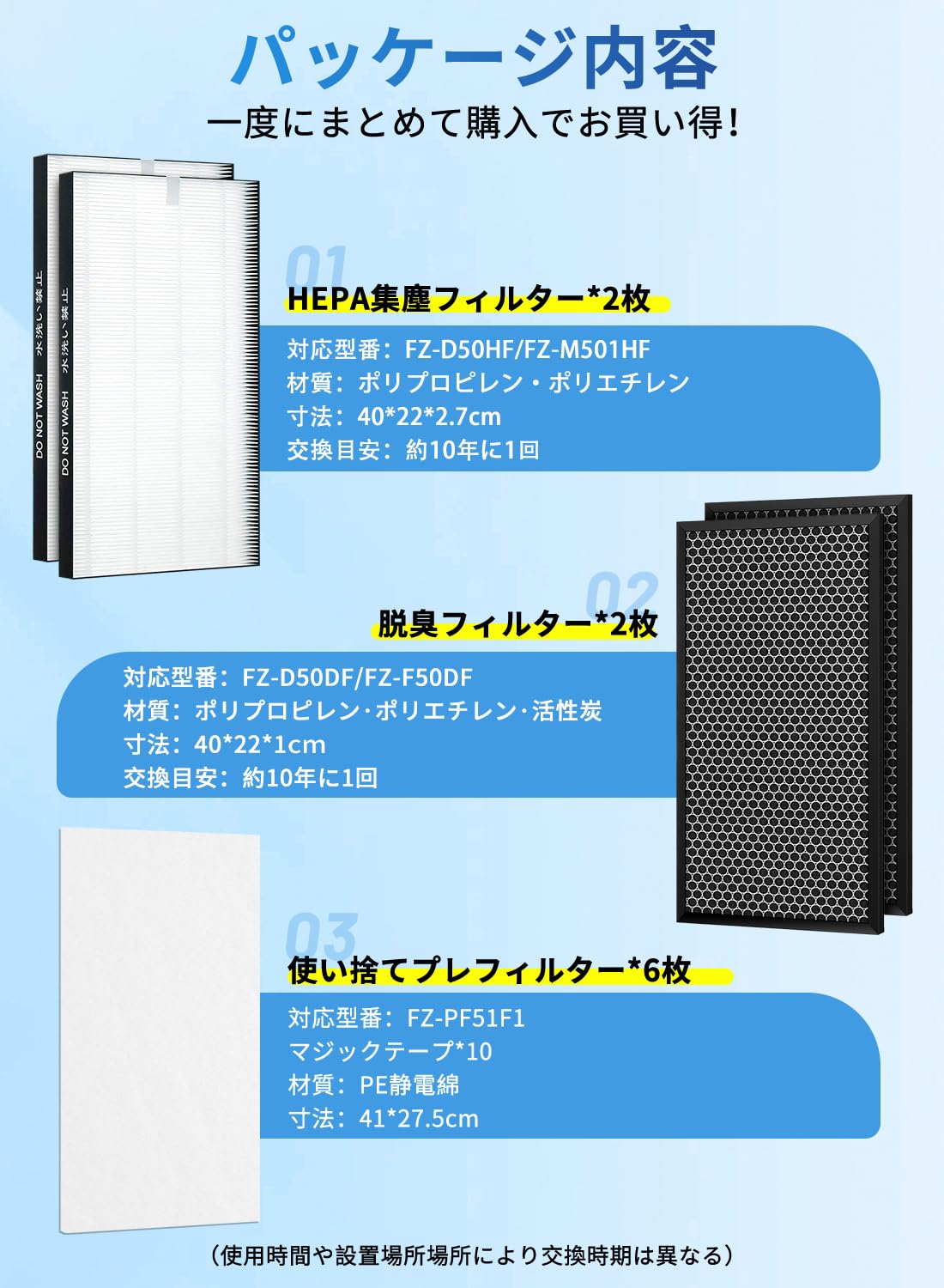 Amazon.co.jp : シャープ空気清浄機交換用フィルター【2枚入】FZ-D50DF