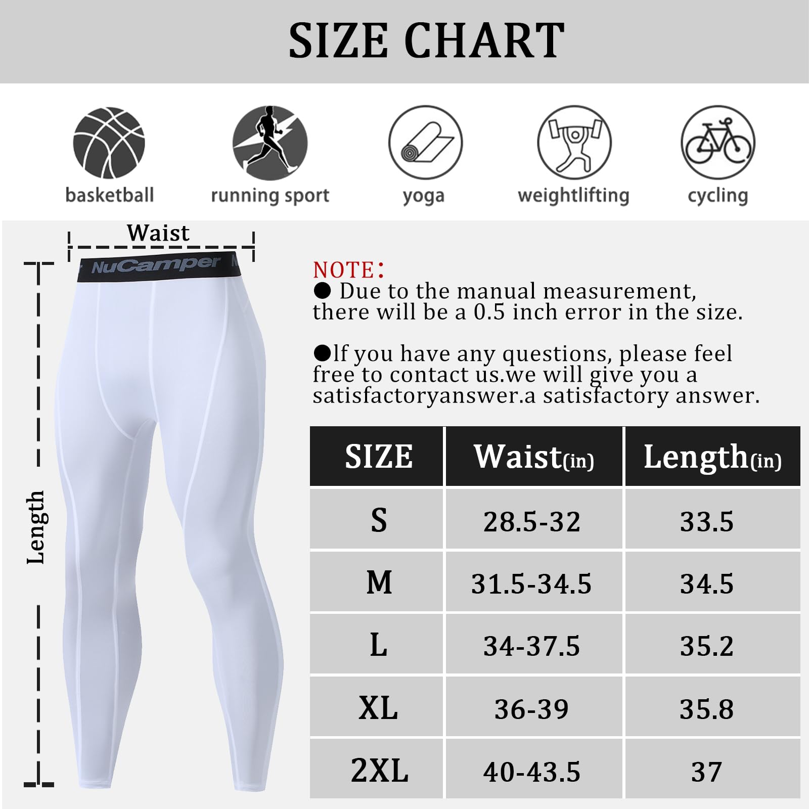 NuCamper Pantalones de Compresión para Hombres, Correr Baselayer Leggings, Secado Rápido, Entrenamiento Atlético