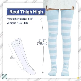 DRESHOW Extra Long Cotton Stripe Thigh High Socks Plus Size Long Stockings Over Knee Socks for Women