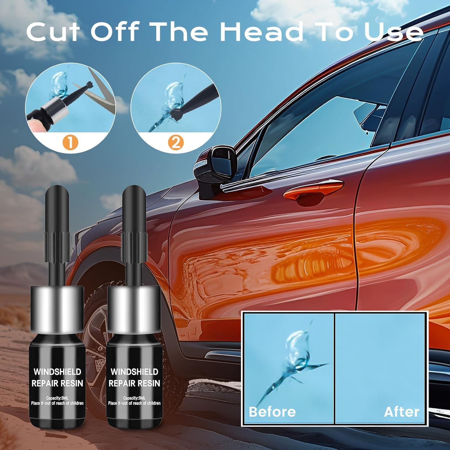 Windshield Repair kit, DIY Glass Cracked Repair Kits, Easy to Use Automotive Glass Nano Repair Fluid, Scratch Chip Cracks Repair Kit (2 Pack) (Black) - Image 5