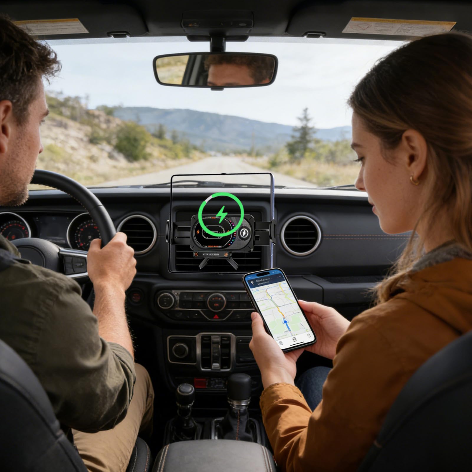 Kabelloses Ladegerät für Auto Drehbares Smartphone-Laden | Auto-Halterung mit Ladefunktion für Fahrer, Reisende, tägliches Pendeln, Geschäftsreisen, Parken, Camping, Limousinen, Lkw,