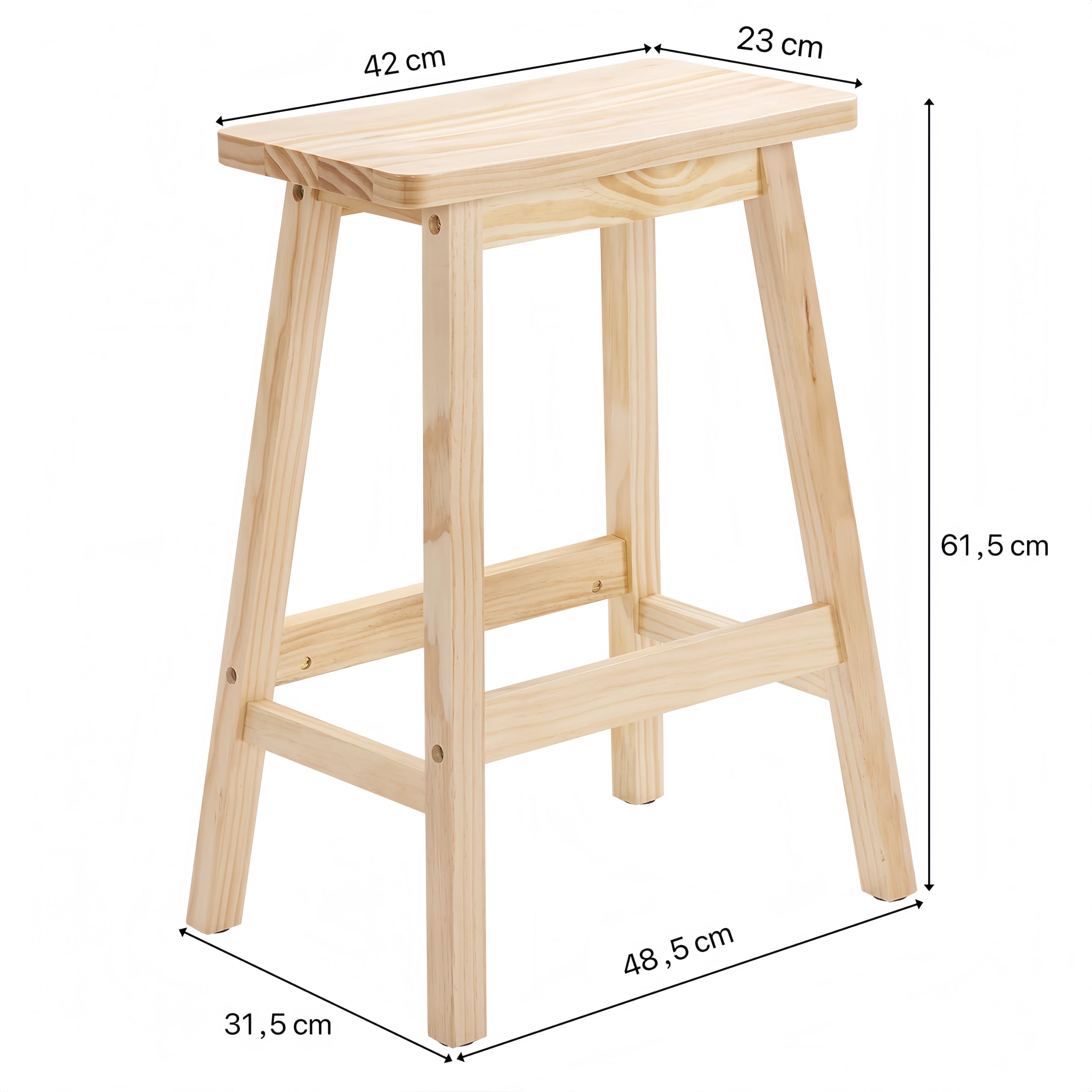 Bonnlo 2er Set Barhocker aus Kiefernholz mit Sattelsitz - Robuste & Langlebige Konstruktion, Ergonomischer Sattelsitz für Maximale Bequemlichkeit, bis 120 kg für Küche, Bar & Terrasse, Naturholzfarbe