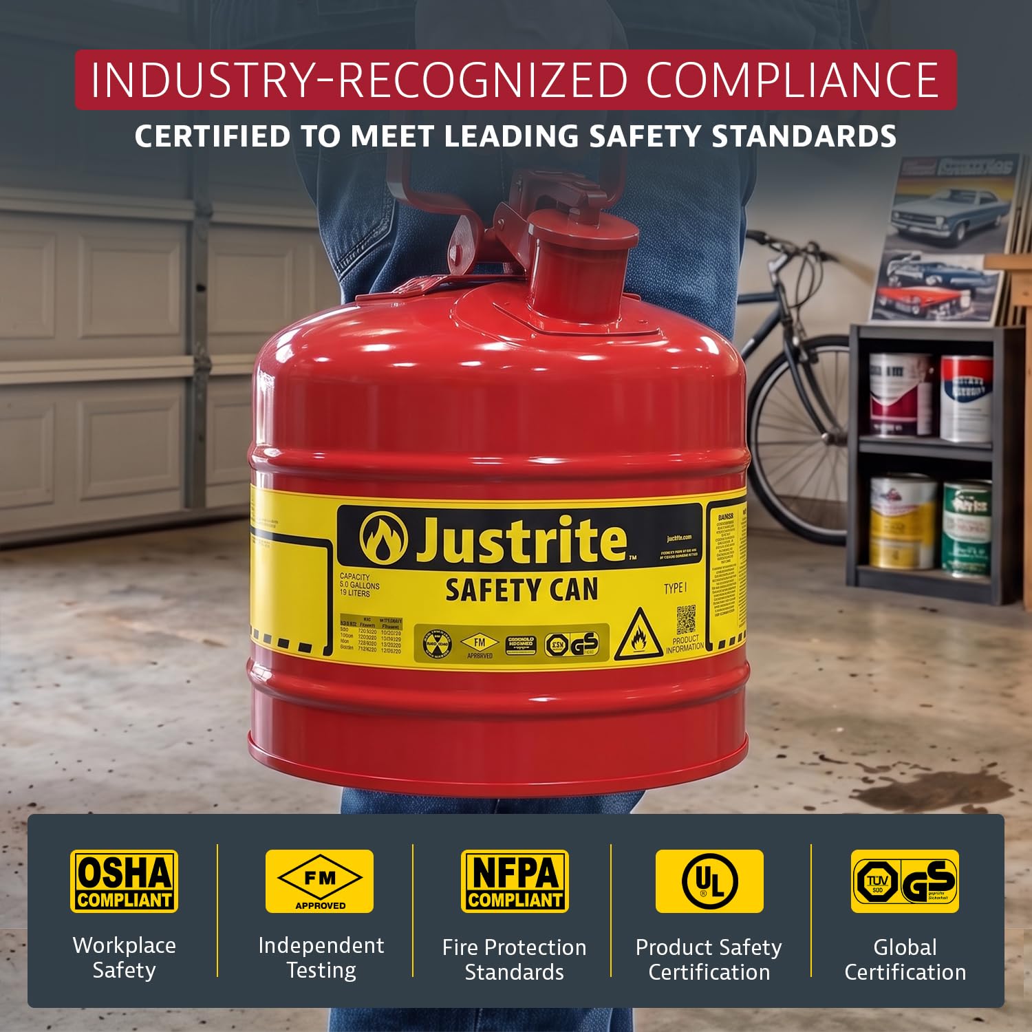 Justrite Safety Can - Red Gasoline Can -5