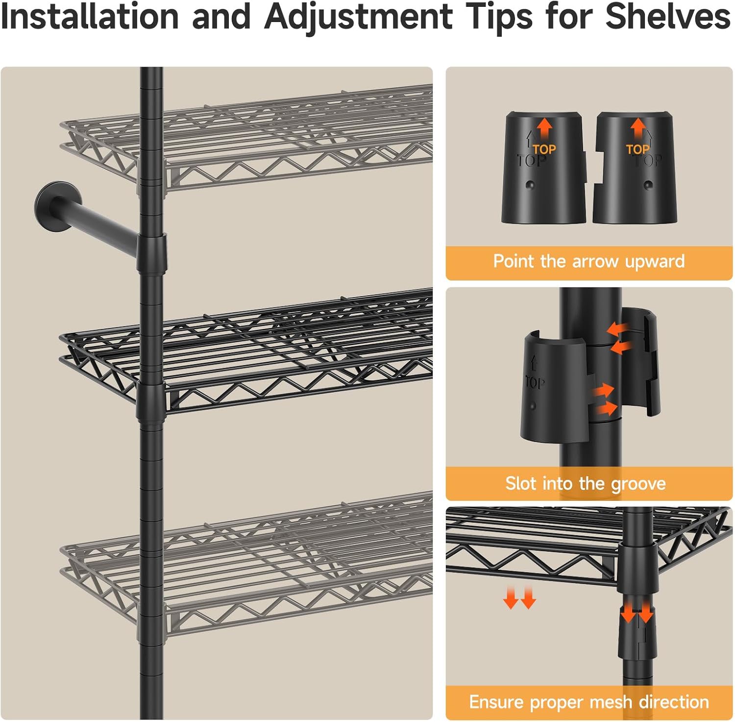 ONBRILL H3 Plus Expandable Wall Mounted Closet System, 5.7FT-8.2FT Closet Organizer with 4 Telescopic Shelves & 5 Adjustable Rods, Industrial Pipe Clothing Rack for Walk-in & Reach-in Closet (Black)