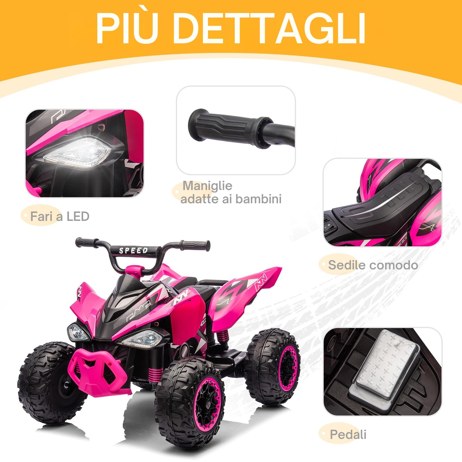 LALAHO Quad Elettrico per Bambini 12V ATV con Doppi Motori, Veicolo per bambini con fari LED, musica e clacson, auto elettrica con 4 ruote antiscivolo, per bambini dai 3 agli 5 anni (Rosa)