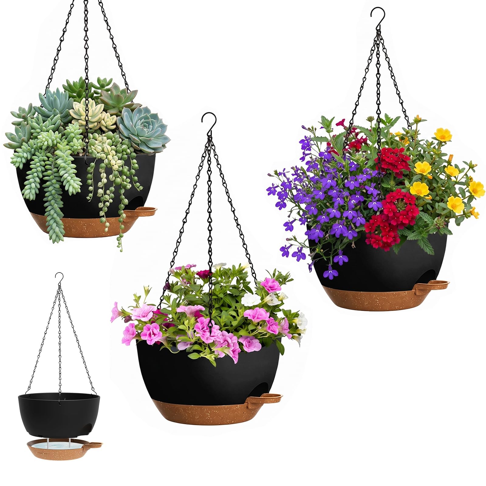 Pot de fleurs suspendu auto-arrosant avec drainage pour balcon et salon 25cm
