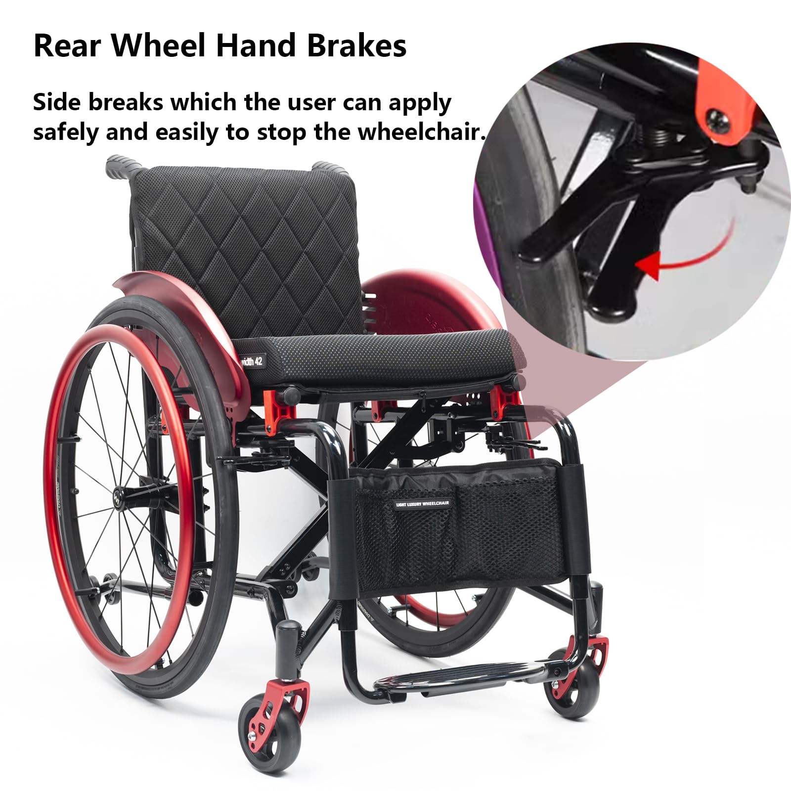 Silla de ruedas ligera plegable de aluminio, autopropulsable, para minusválidos, Silla de ruedas para deportes(14.9" Seat Width,Red)