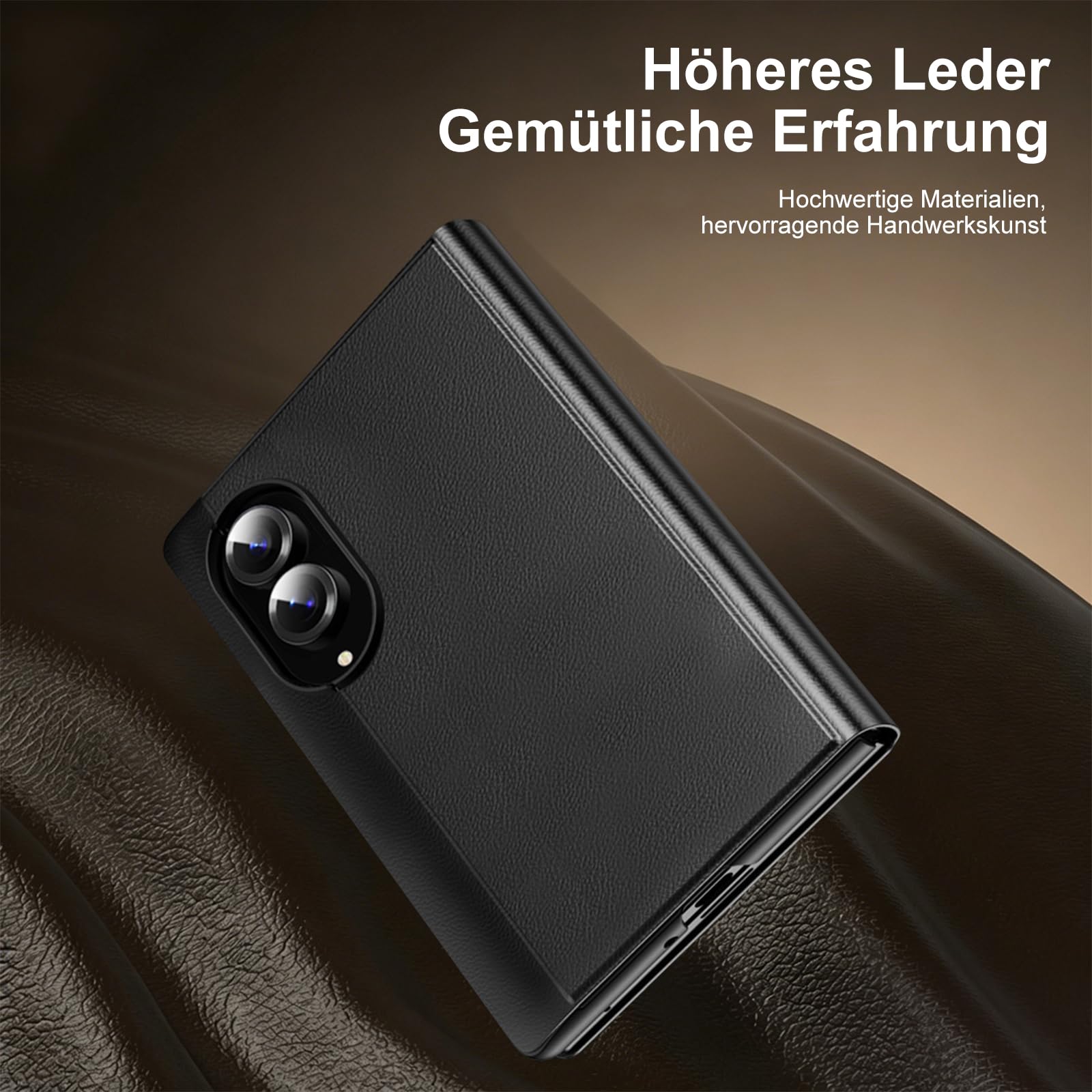Funda para Samsung Galaxy Z Fold 8, funda con ventana, con tapa, de piel sintética y PC, antigolpes, antihuellas dactilares, color negro
