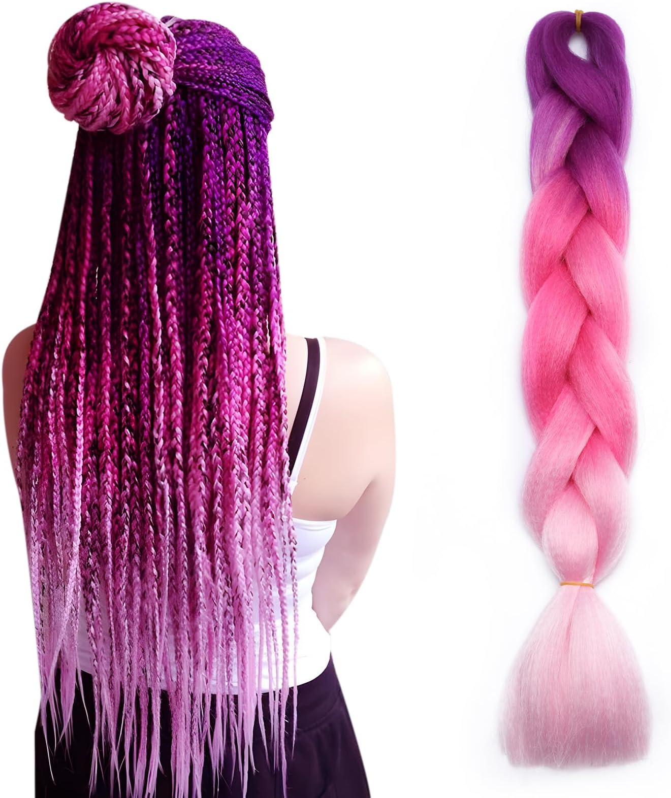 Ombre 4 Tones Braiding Hair Extensions Jumbo Braids Hair Extension Jumbo Braiding for Twist Braiding 24",1 Bundles - Purple to Peach Pink to Pink