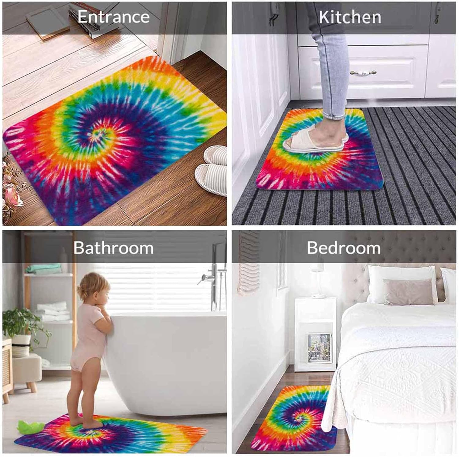 Tie Dye Bath Mats for Bathroom Abstract Rainbow Swirl Tie Dye Floor Bath Rugs Machine Washable Bathmat Carpet Rug Room Decor for Shower Floor 20 X 31 in Mat