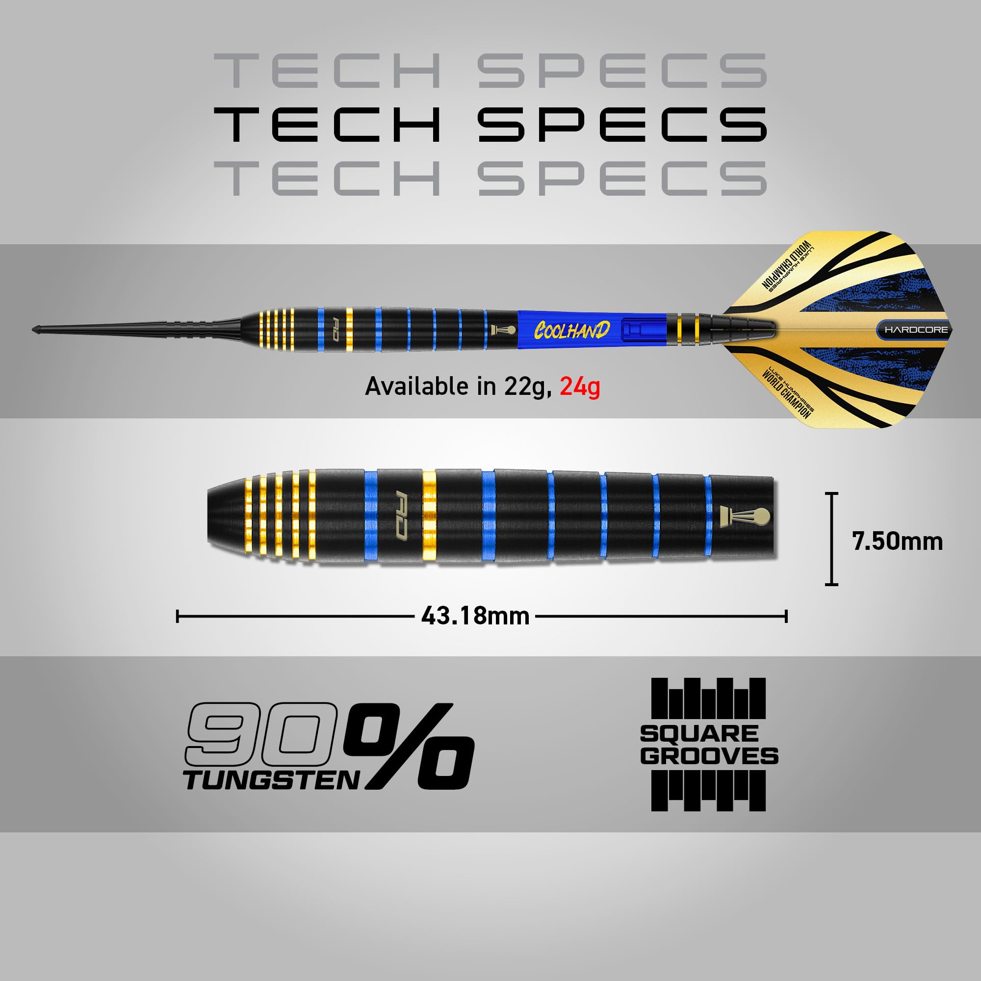 RED DRAGON Luke Humphries TX Series Premium Tungsten Darts Set including Flights and Stems (TX4, 24g), Black / Blue - Image 4