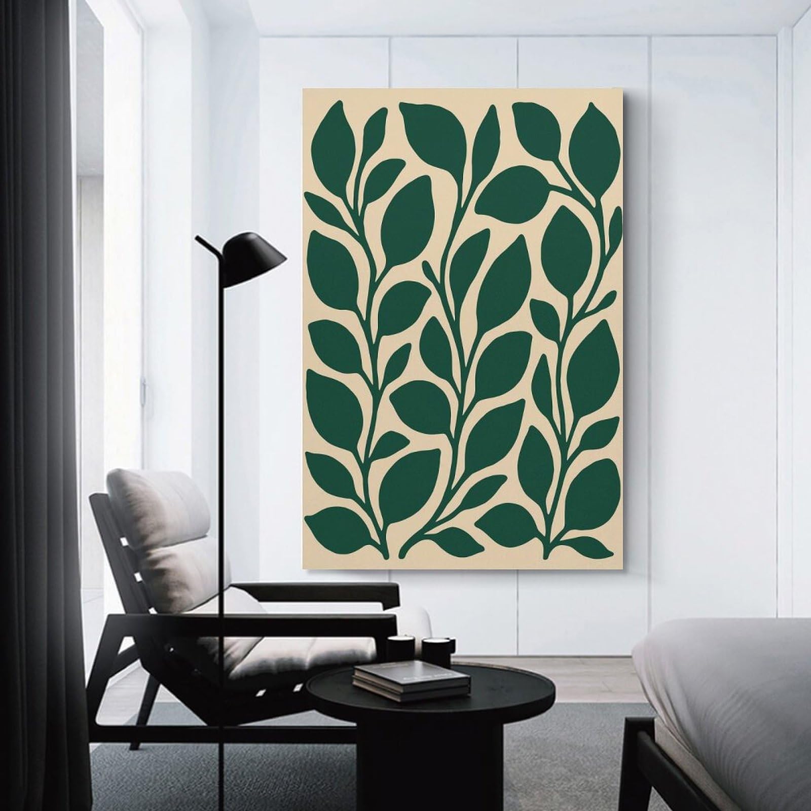 Junmoney Canvas Wall Decor Dark Green Leaves on Beige Background, 20x30inch(50x75cm), for Gallery Wall Layouts in Home Or Office, Home Wall Art for Statement Displays