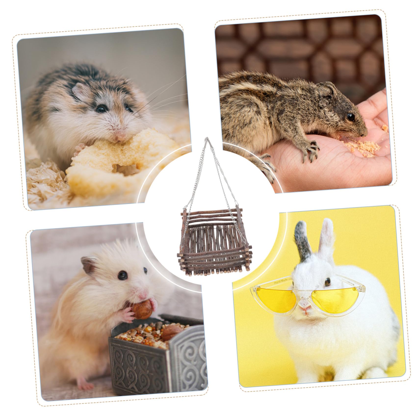 Gatuida Hamster Hängematte Und Holzschaukel Mit Eisenketten Atmungsaktives Hängebett Aus Naturholz Für Käfig Haustierbedarf Für Hamster Und Chinchillas Kleines Nager Spielzeug