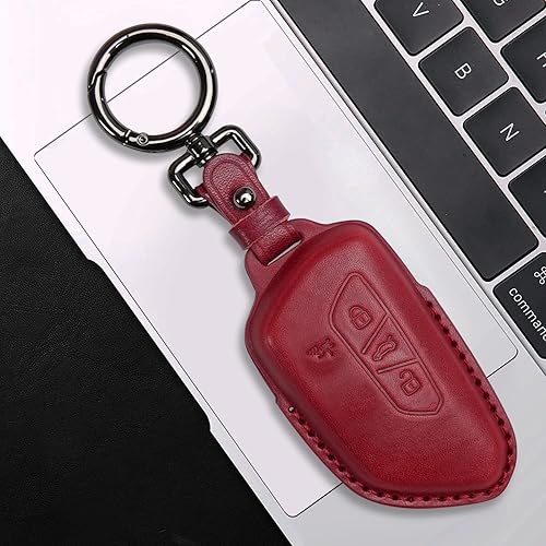 Miniatura 4 de Tukellen Funda de cuero para llavero de Volkswagen compatible con VW MK8 GolfGTI Skoda Octavia Protector remoto chaqueta entrada sin llave (rojo)