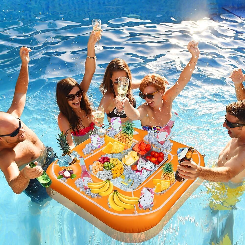 Table de jeu de cartes flottante gonflable, plateau flottant avec porte-boisson et collation, cartes à jouer étanches pour la plage et les fêtes d'été
