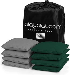 Play Platoon Cornhole Bags Weather Resistant- Set of 8 Regulation Bean Bags for Tossing- Official Professional Size & Weight Corn Hole Bags Two Color All Weather Cornhole Beans Bag Set with Tote Bag