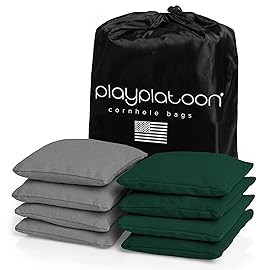 Play Platoon Weather Resistant Cornhole Bags - Set of 8 Regulation Corn Hole - Hunter Green & Gray - Durable Duck Cloth Corn Hole for Tossing Game, Includes Tote Bag