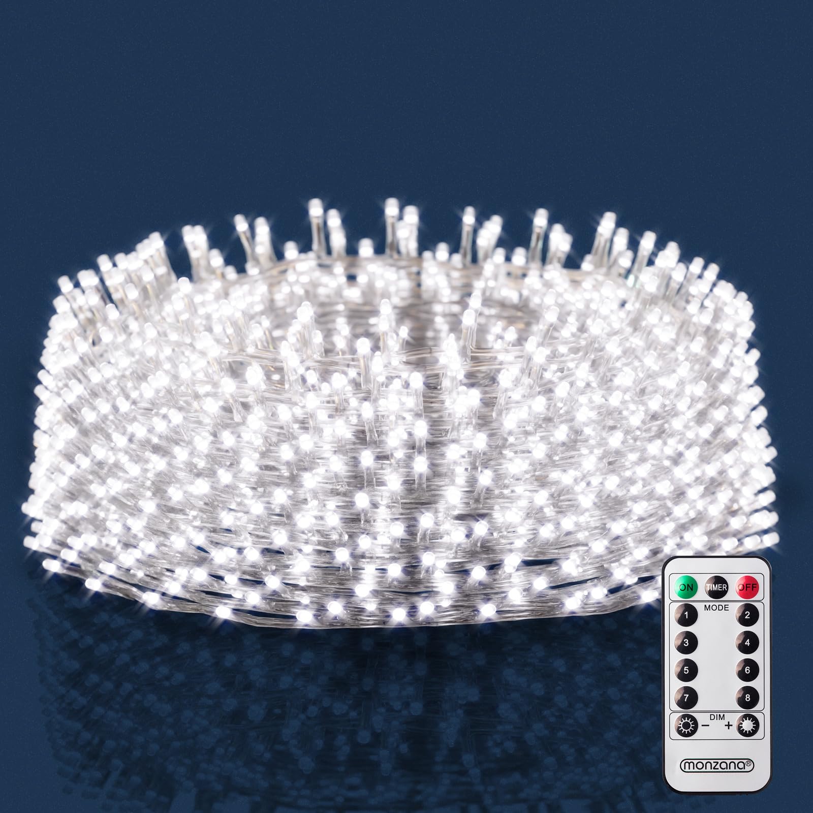 MONZANA® Cadena de Luces 200 LED Blanco Frío 10m Mando a Distancia Resistentes al Agua Cortina de Luz Decorativa Navideña Interior Exterior