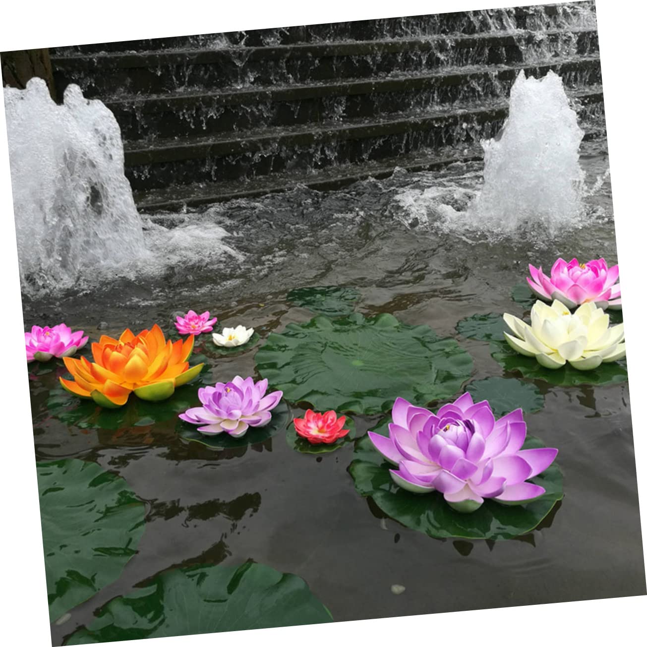 Housoutil 16 Piezas Decoración de nenúfares de simulación decoración de Acuario de Peces holgazaneando pecera Planta de Loto Flotante Flor de Loto simulada