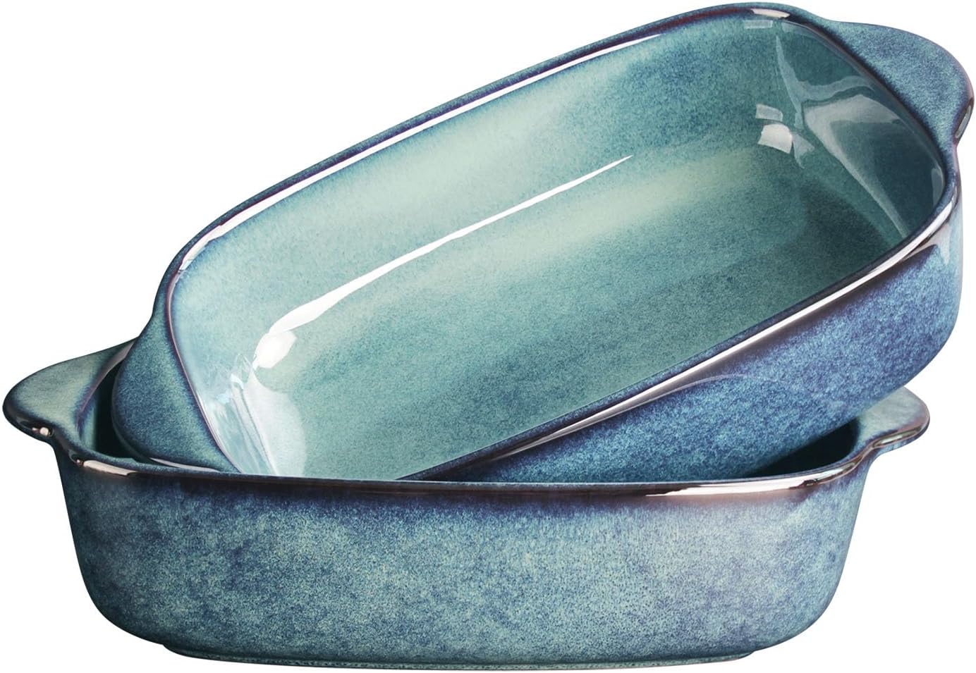 10.0 x 8.1-inch baking pan, 47.3 ounces, rectangular baking pan, ceramic baking pan, cake pan with handle, suitable for lasagna, roasting vegetables/meats, kitchen, dining room, hazy green. (Color 2)