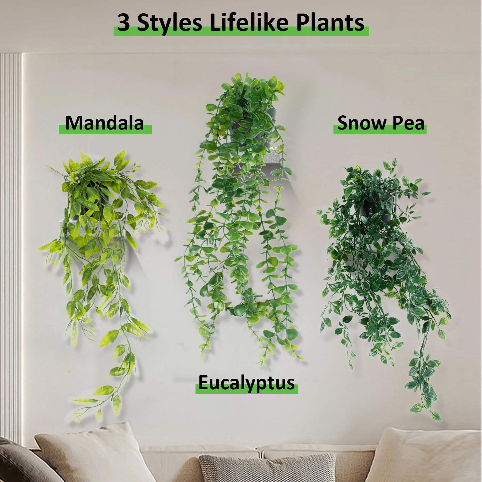 3 Piante Finte Cadenti Con Vaso - Edera Artificiale Per Interni Ed Esterni, Decorazione Casa