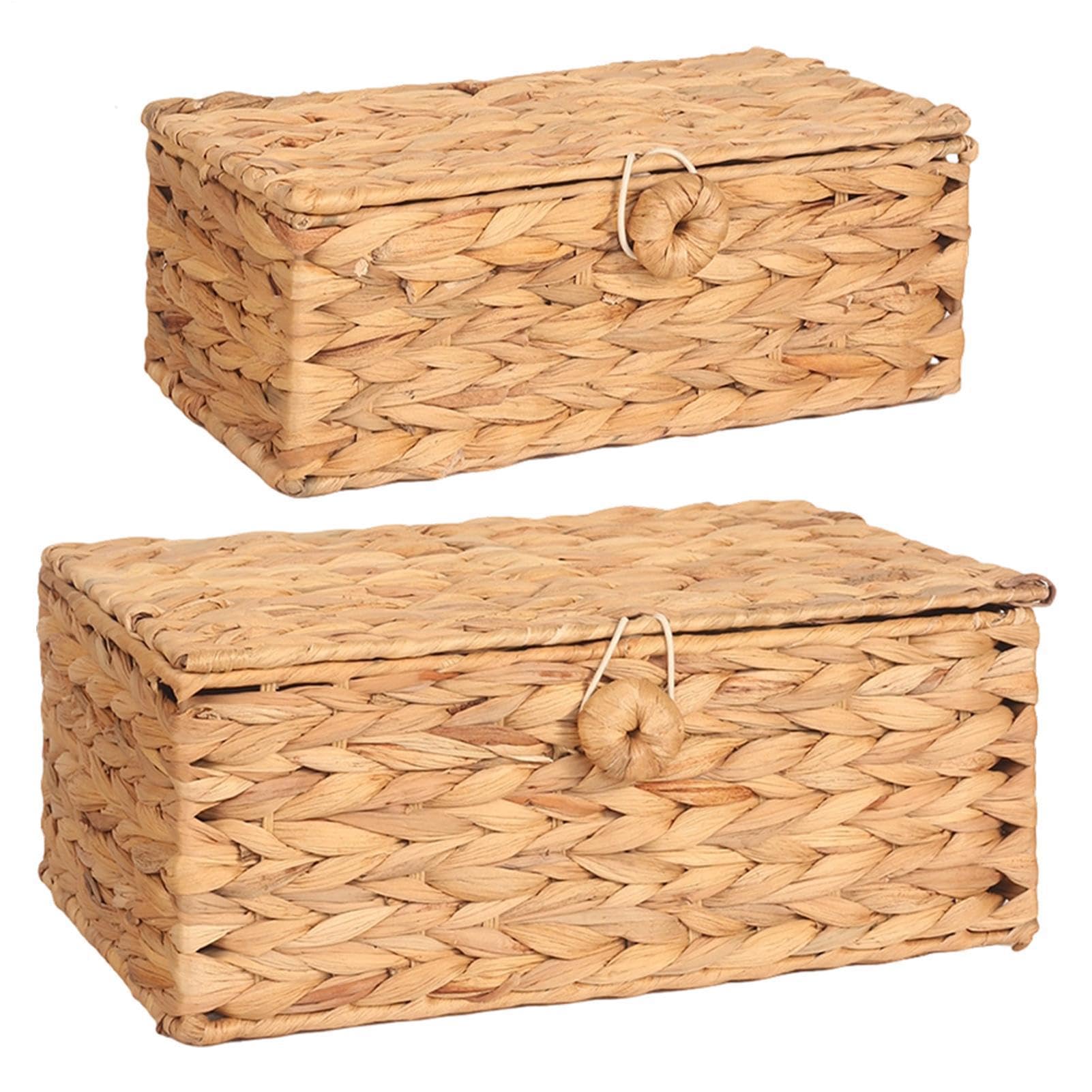 Panier en rotin avec couvercle - Panier rectangulaire empilable tissé à la