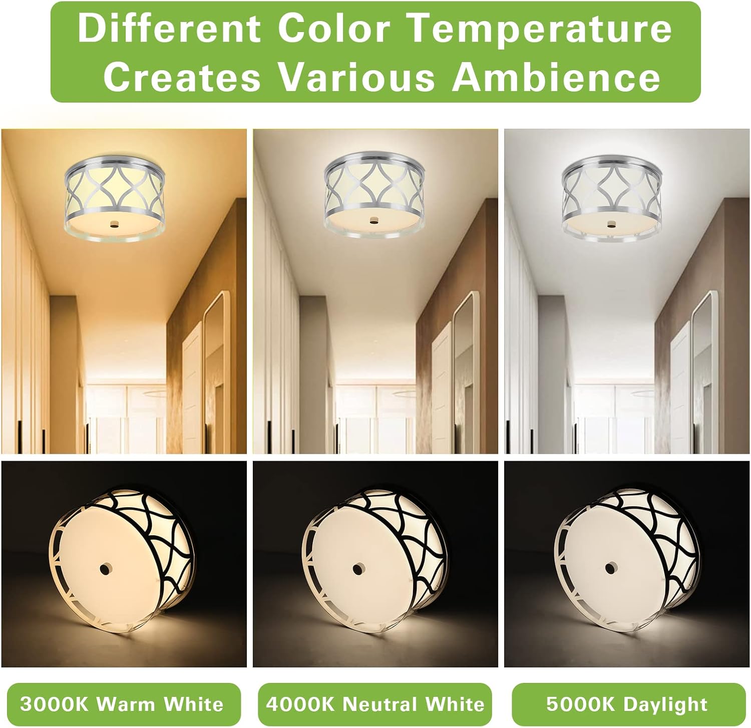 12 inch LED Flush Mount Ceiling Light, 3000K/4000K/5000K Modern Integrated LED Round Lighting Fixture, with Metal Frame & Acrylic Shade, Brushed Nickel Ceiling Light Fixtures for Bathroom, Hallway - - 