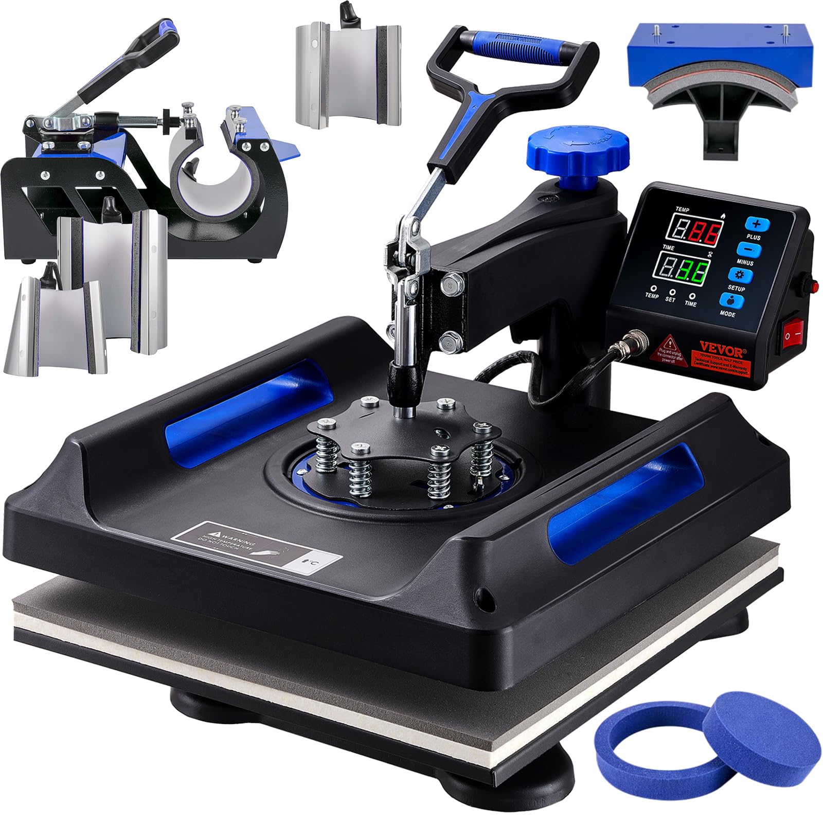VEVOR Upgraded Heat Press Machine - 8 in 1 Heat Press 15x15, 360° Swing Away Heat Press for Sublimation, DIY T-Shirts/Hats/Mugs/Heat Transfer Projects - T Shirt Press Machine, Black&Blue