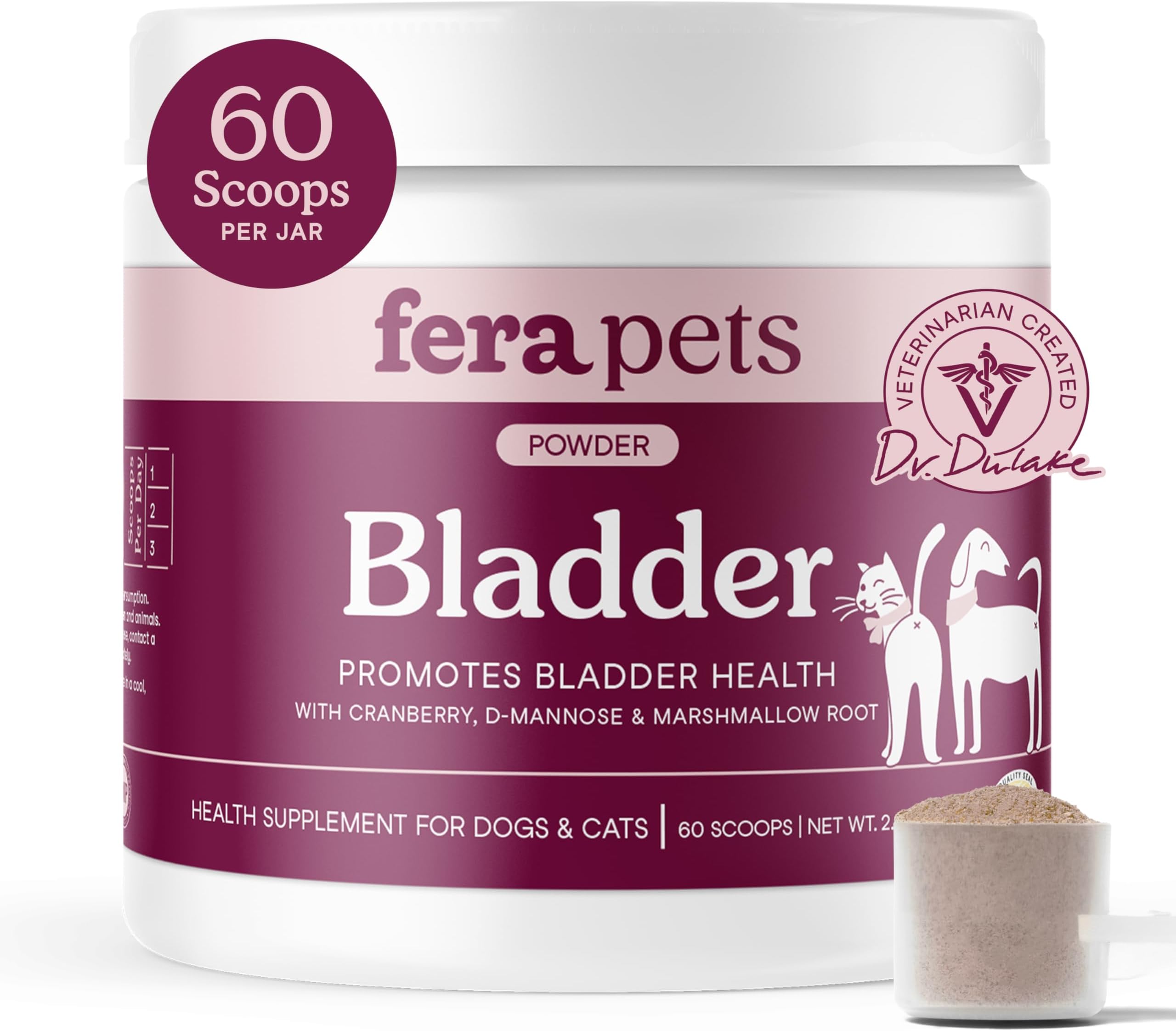 - Bladder Support - Cranberry for Dogs & Cats - D-Mannose & Marshmallow Root - Urinary Tract Support - Supports Normal Urine pH - Boosts Immunity - 60 Scoops