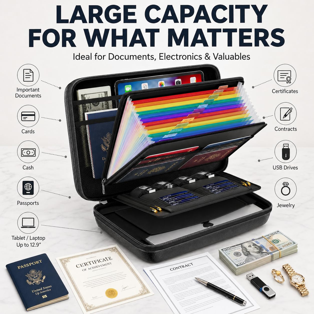 auvstar Carpeta Archivadora Ignífuga,Con Cerradura Caja para Documentos Ignífuga,5200 °F Resistente al Fuego,Ideal para Guardar Documentos Importantes en Casa y en la Oficina