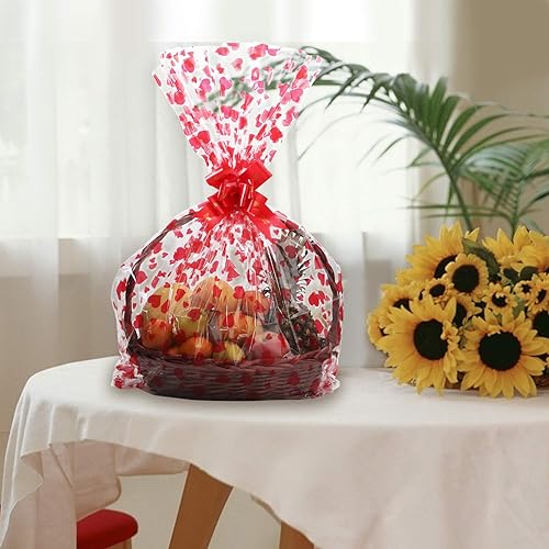 Miniatura 7 de Kolewo4ever Paquete de 20 bolsas de cesta de San Valentín con lazo de 30 x 44 pulgadas, paquete de 10 bolsas de embalaje, celofán, envoltura de