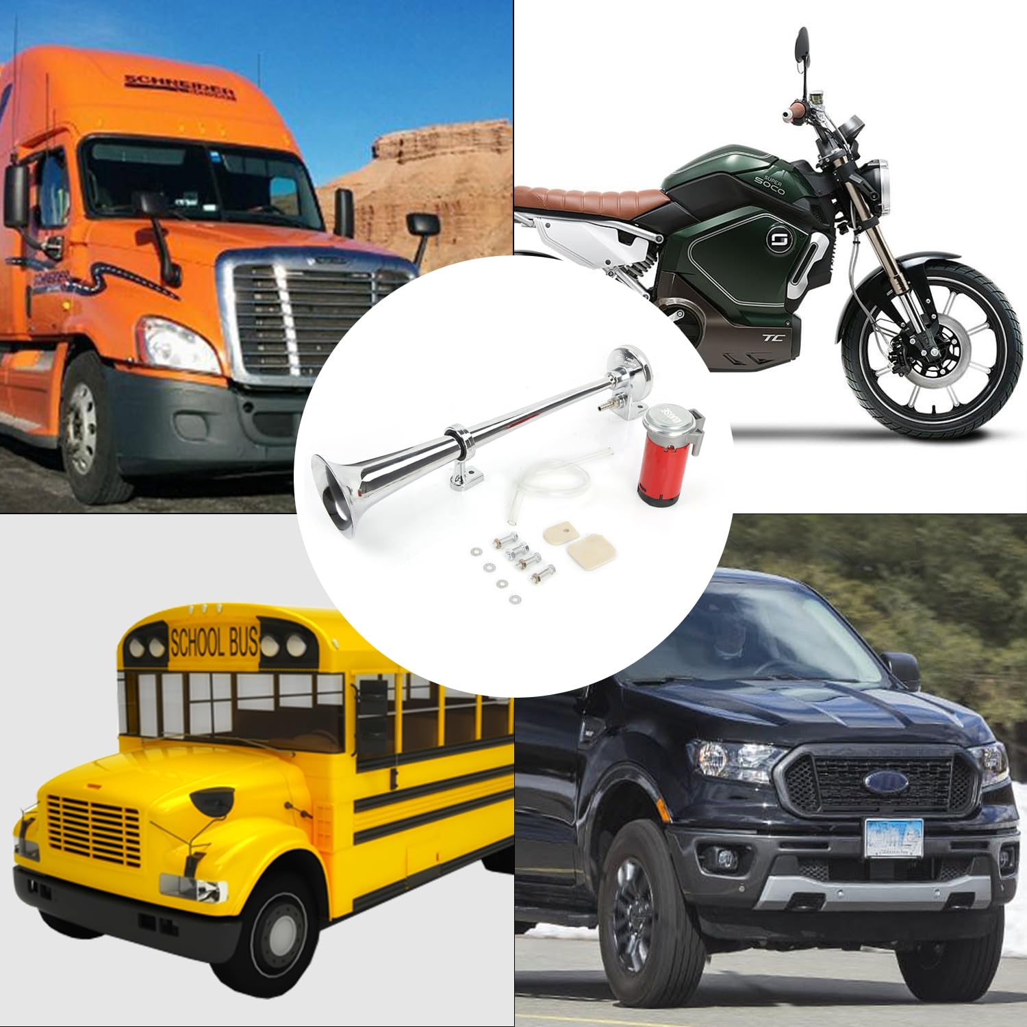 Rupse Claxon, toeter, luchthoorn, persluchthoorn, auto-hoorn met compressor, 150 dB, 12 V, voor personenauto's, vrachtwagens, boten, motorfietsen, zilver Rupse Claxon, toeter, luchthoorn, persluchthoorn, auto-hoorn met compressor, 150 dB, 12 V, voor personenauto's, vrachtwagens, boten, motorfietsen, zilver