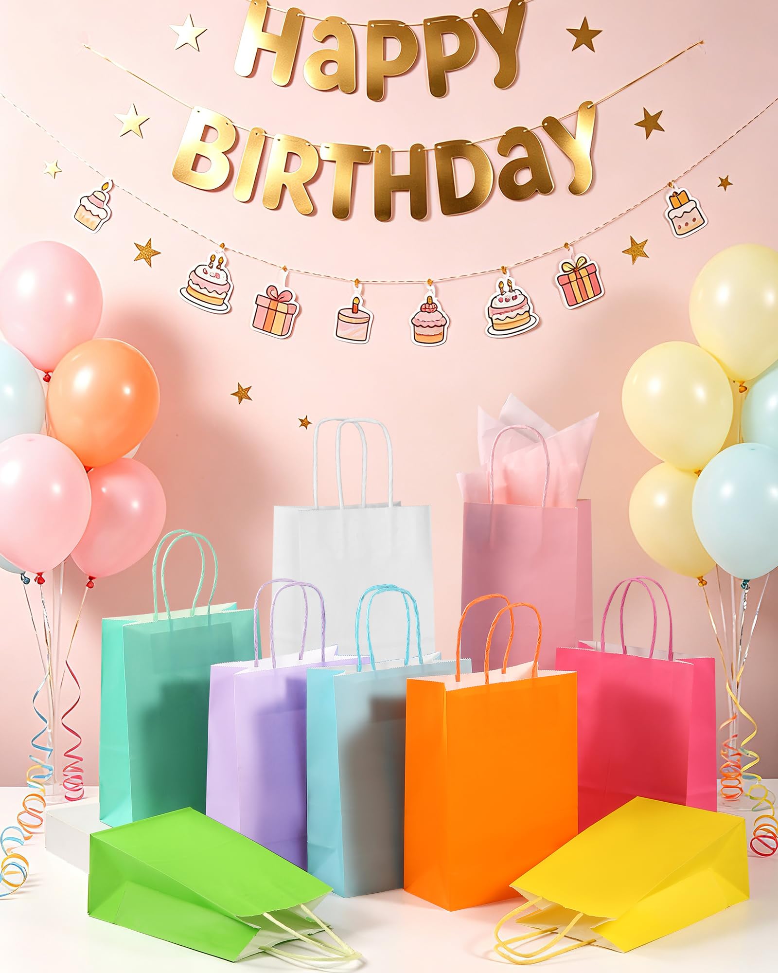AZOWA Sacchetti Regalo Sacchetti di Carta Kraft con Manici Buste Regalo Borse Carta,per Lo Compleanno Matrimonio Baby Doccia Celebrazioni della Festa (5 x 3.1 x 8.2 Pollici, Arcobaleno, 25 Pezzi)