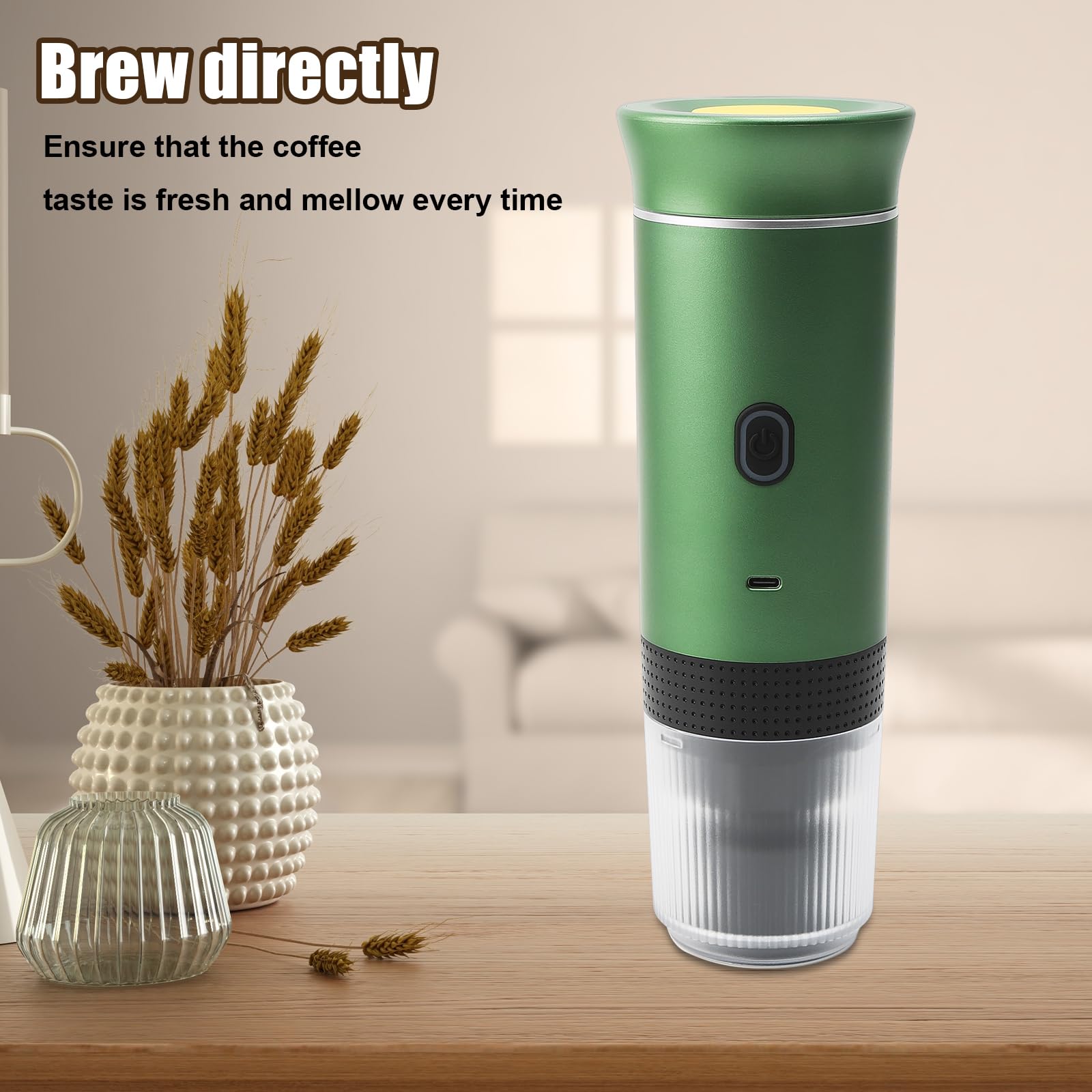Macchina da caffè portatile a batteria, 12 V Caffettiera Elettrica per auto portatile, compatibile con capsule NS e caffè macinato per campeggio, auto, viaggio, verde (Verde)
