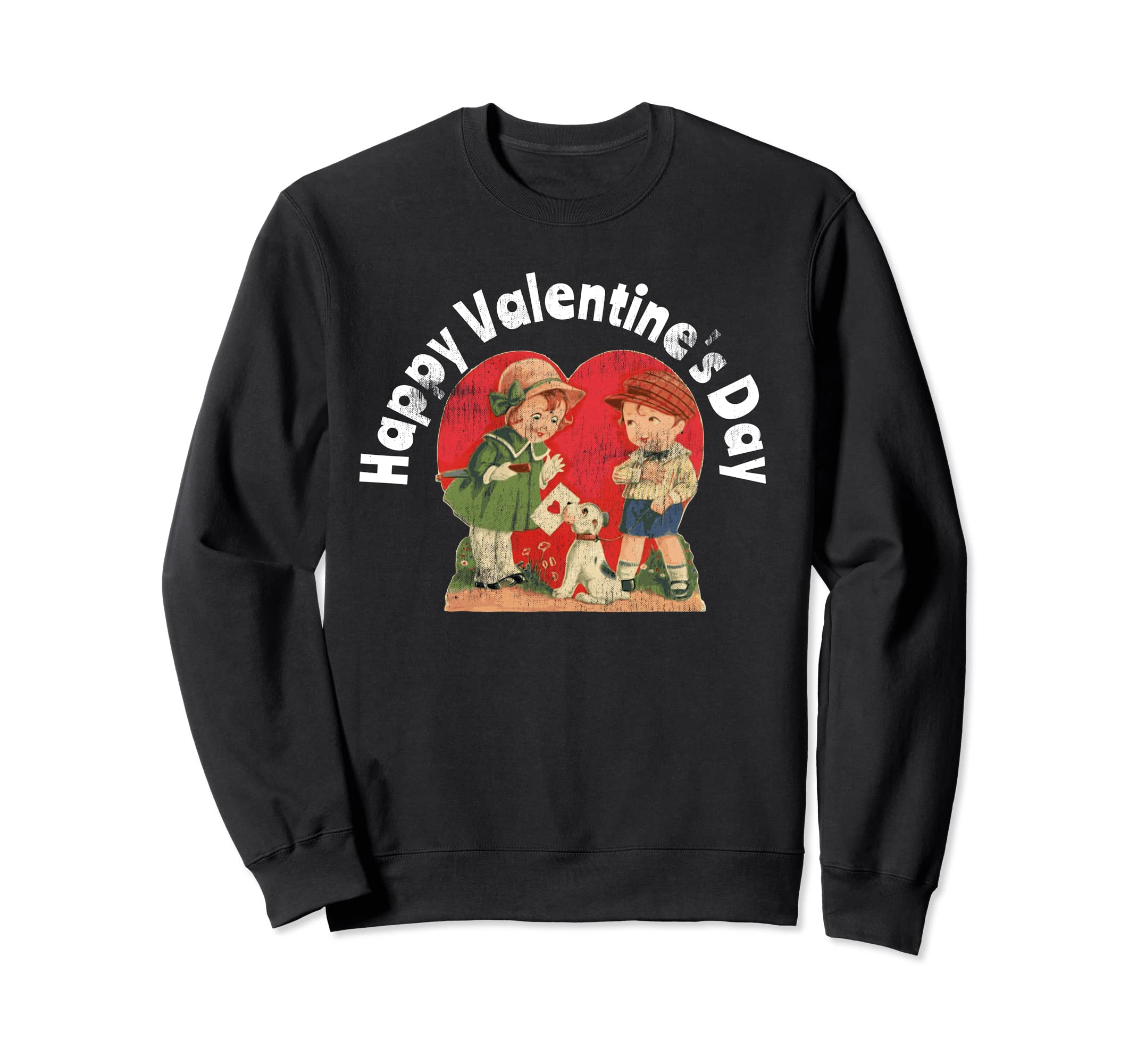 Vintage Valentines Day Card Happy Valentine's Day February Sweatshirt, Black