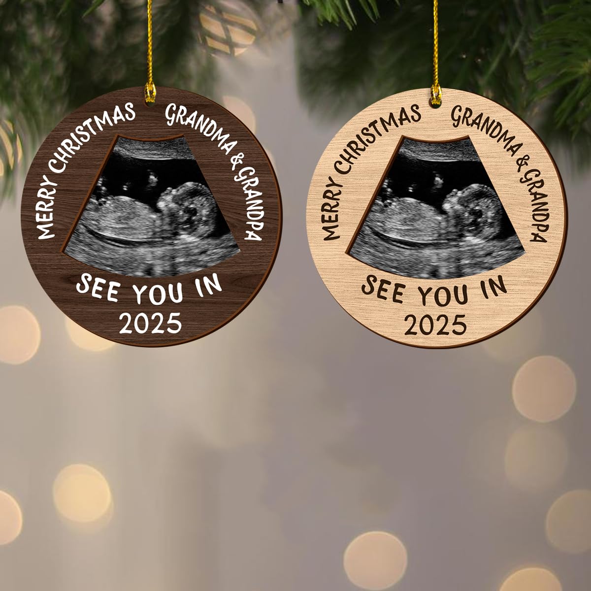 Heart's Sign Schwangerschafts-Ornament 2025 – Holzrahmen Für Ultraschallbild, 15x13 Cm, Personalisierbare Weihnachtsdekoration