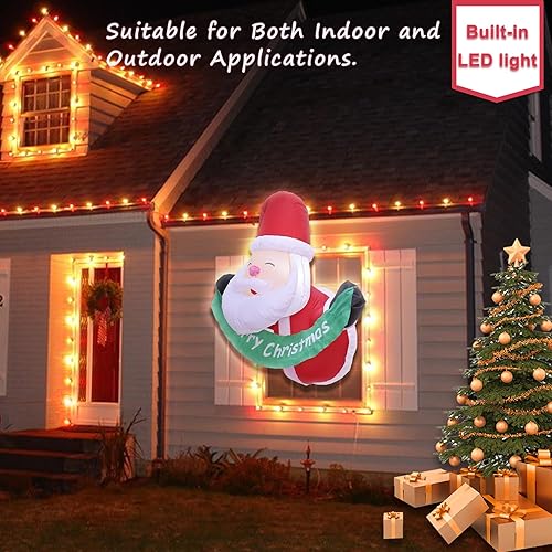 Miniatura 6 de DearSun - Papá Noel inflable atravesando la ventana de 3.3pies con luces LED integradas, decoración inflable de Navidad para interiores y exteriores