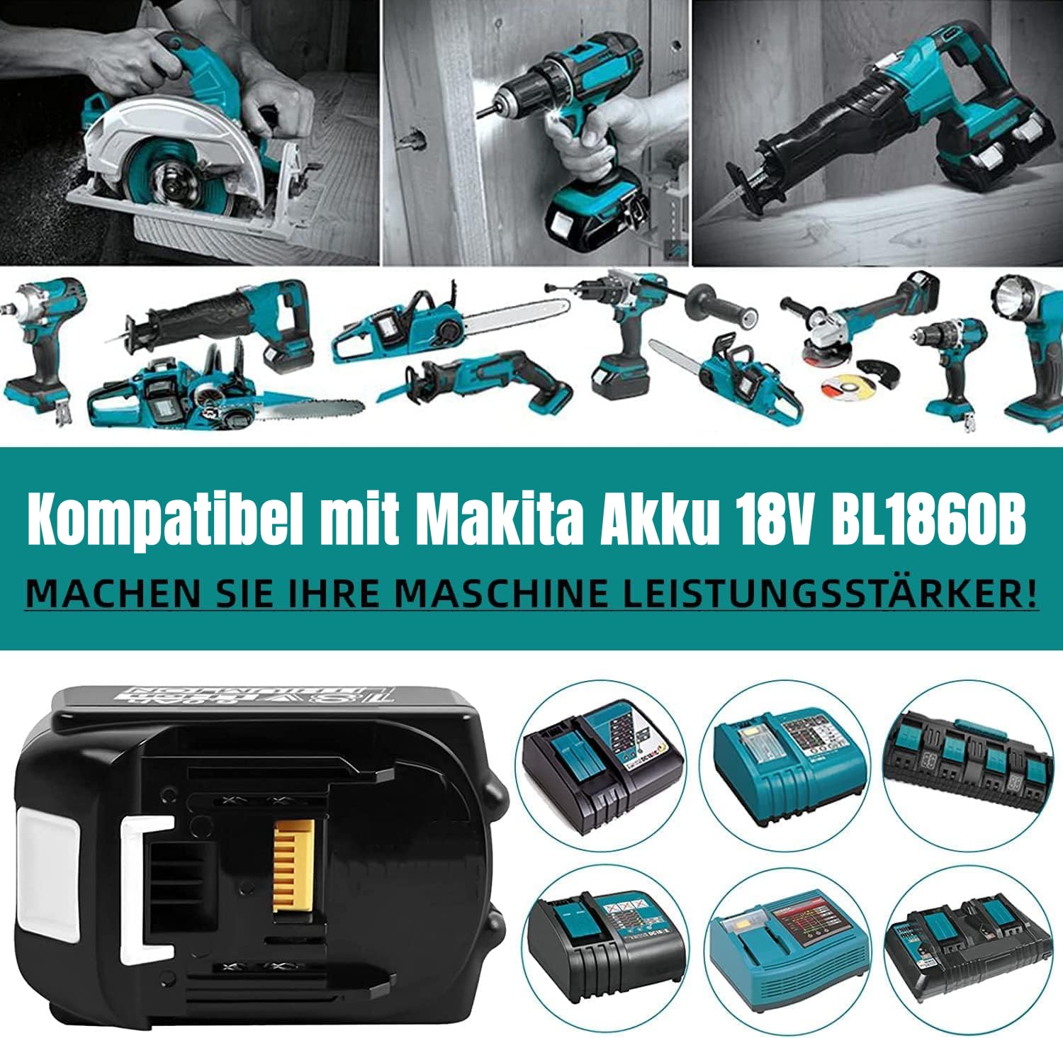 6 Stück 8.0Ah Ersatzakku für Makita Akku 18V Kompatible mit Makita Akku BL1850 BL1850B BL1860 BL1860B BL1840B BL1840 BL1830 BL1835 BL1845 194204-5 LXT-400 Werkzeugakku mit LED
