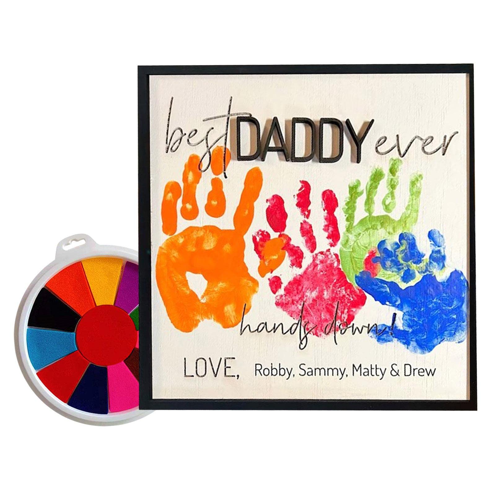 Voiakiu Daddys Personalized Father's Day Handprint Wooden Plaques, Custom Best Dad Ever Hands Down Sign, Happy For Father, Uncle, Dad, Grandad, Birthday
