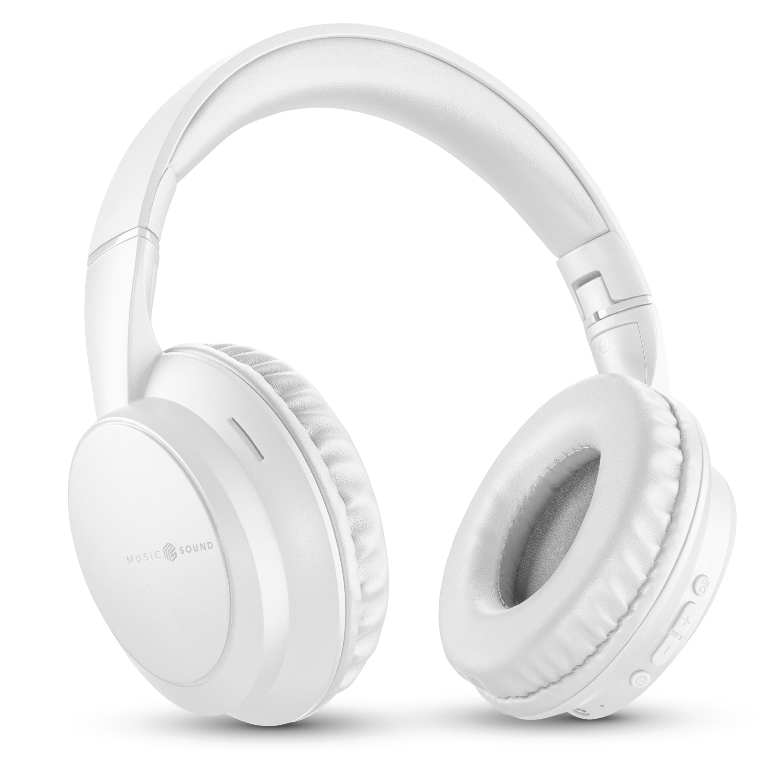 Music Sound BOOST Cuffia Wireless Around-Ear Pieghevole con Microfono Integrato, 3 Modalità EQ, Autonomia fino a 8 Ore, Design Ergonomico, Bianco